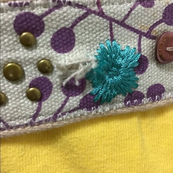 Fossil Embroidered Statement Belt Tea Button Belt Size Large - Picture 5 of 5